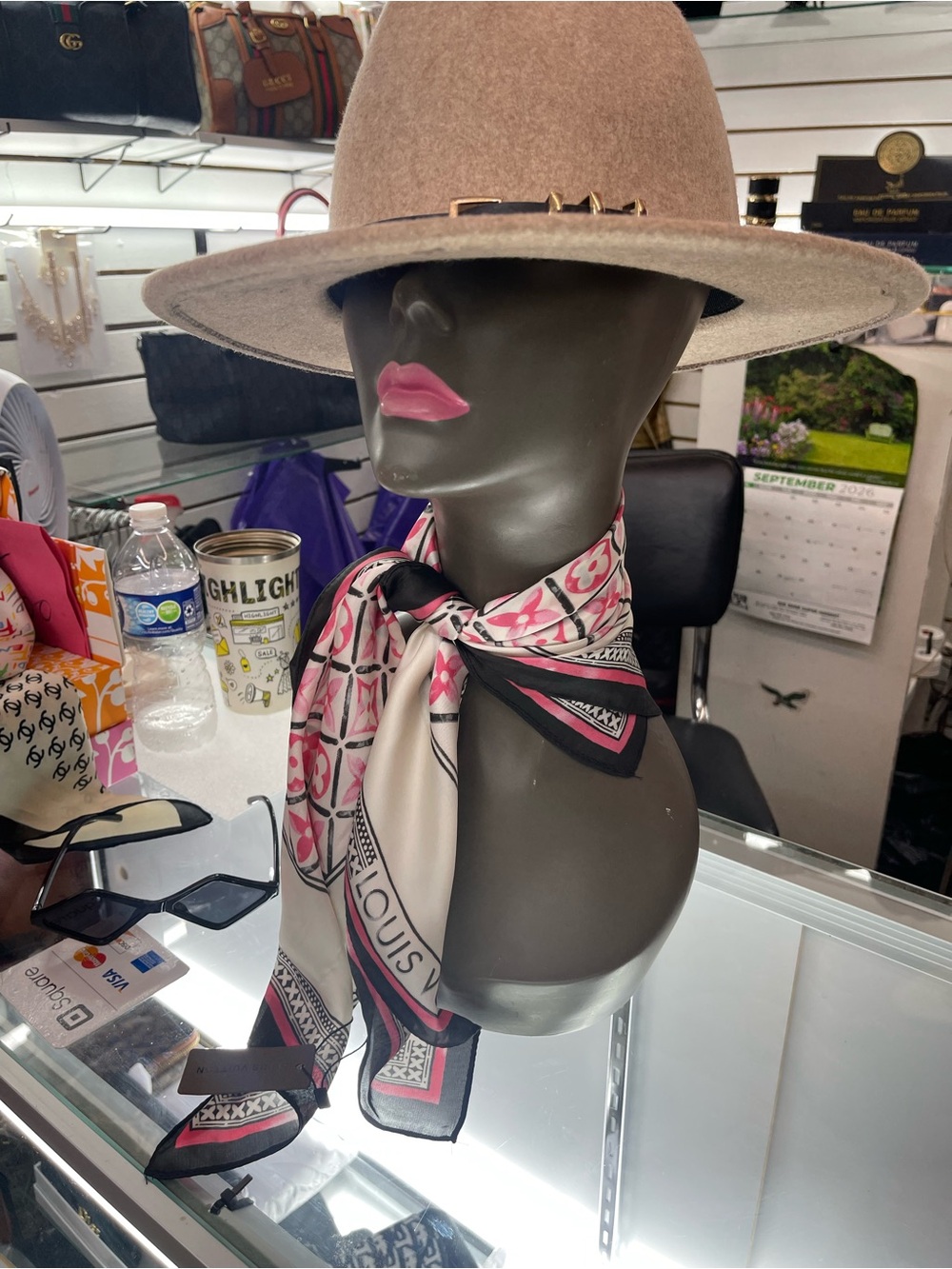 Louis Vuitton Pink, Cream & Black Silk Scarf